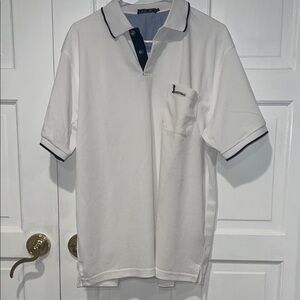 White Polo Shirt with navy blue Accents